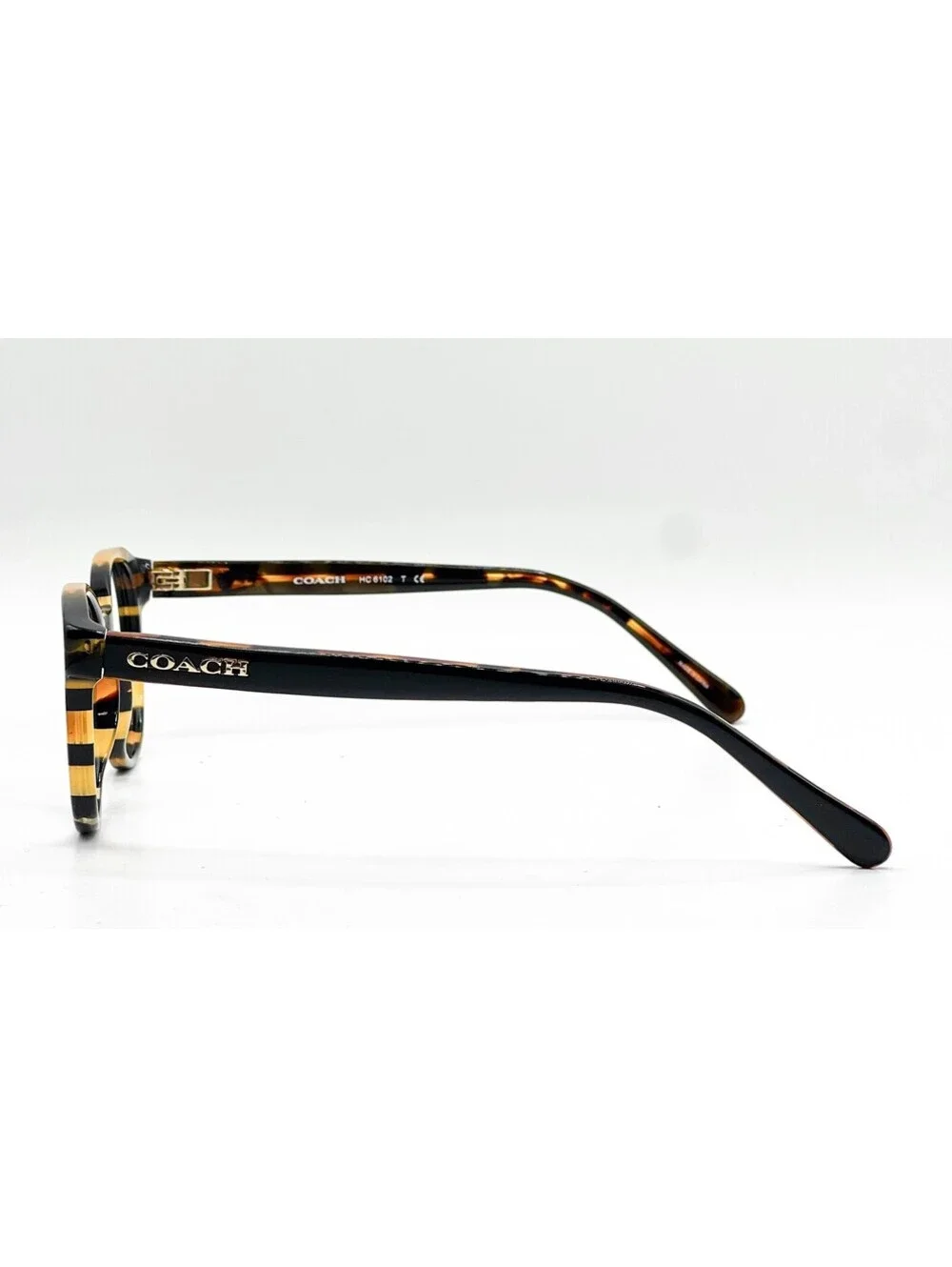 Coach HC 6102 5440 Black Amber Glitter Varsity Stripe Eyeglass Frames 51-18